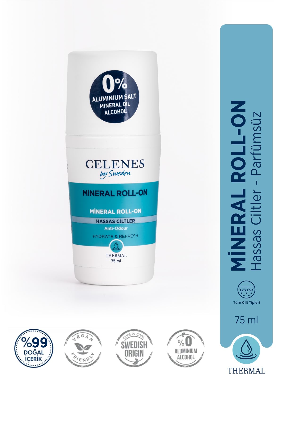 Celenes Deodorant Roll-on for Sensitive Skin - Fragrance-Free, Aluminum Salt-Free &amp; Paraben-Free
