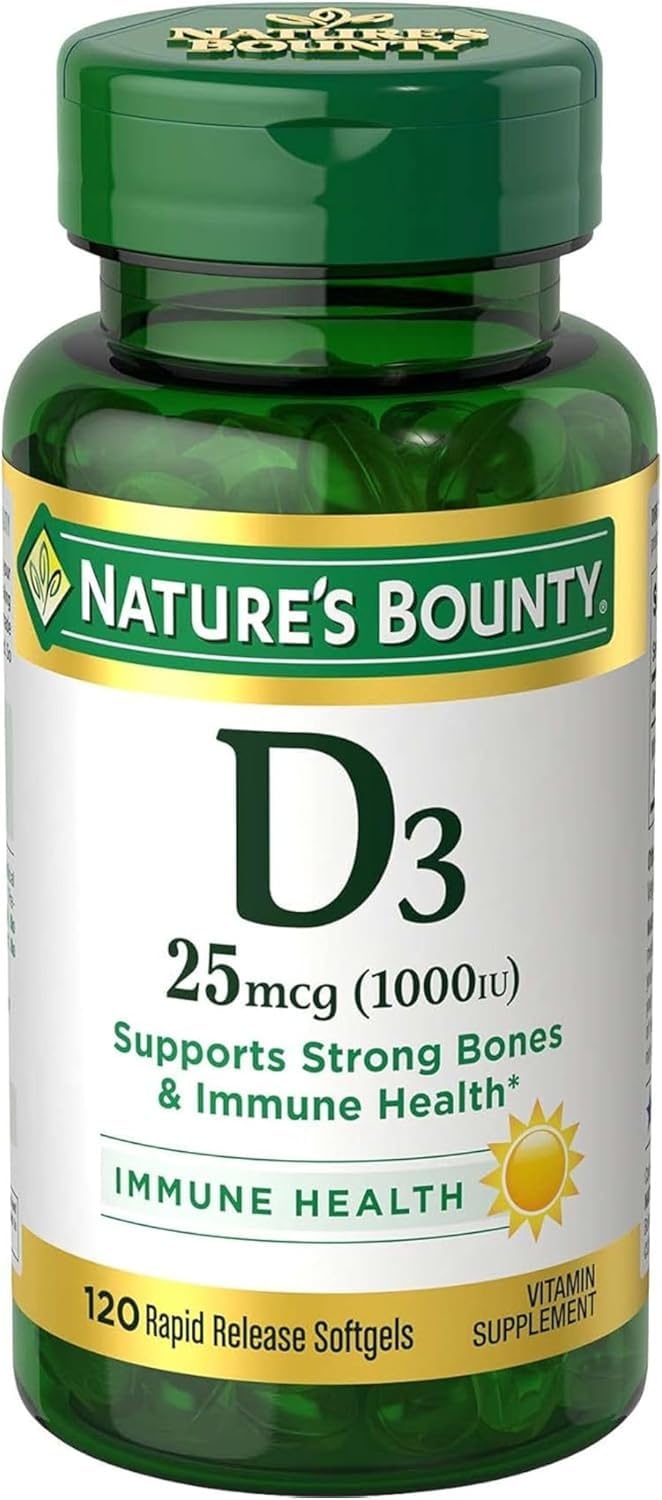 Nature's Bounty Vitamin D3 1000 IU Supplement - 100 Softgels, Gluten-Free, Supports Bone Health &amp; Immune Function