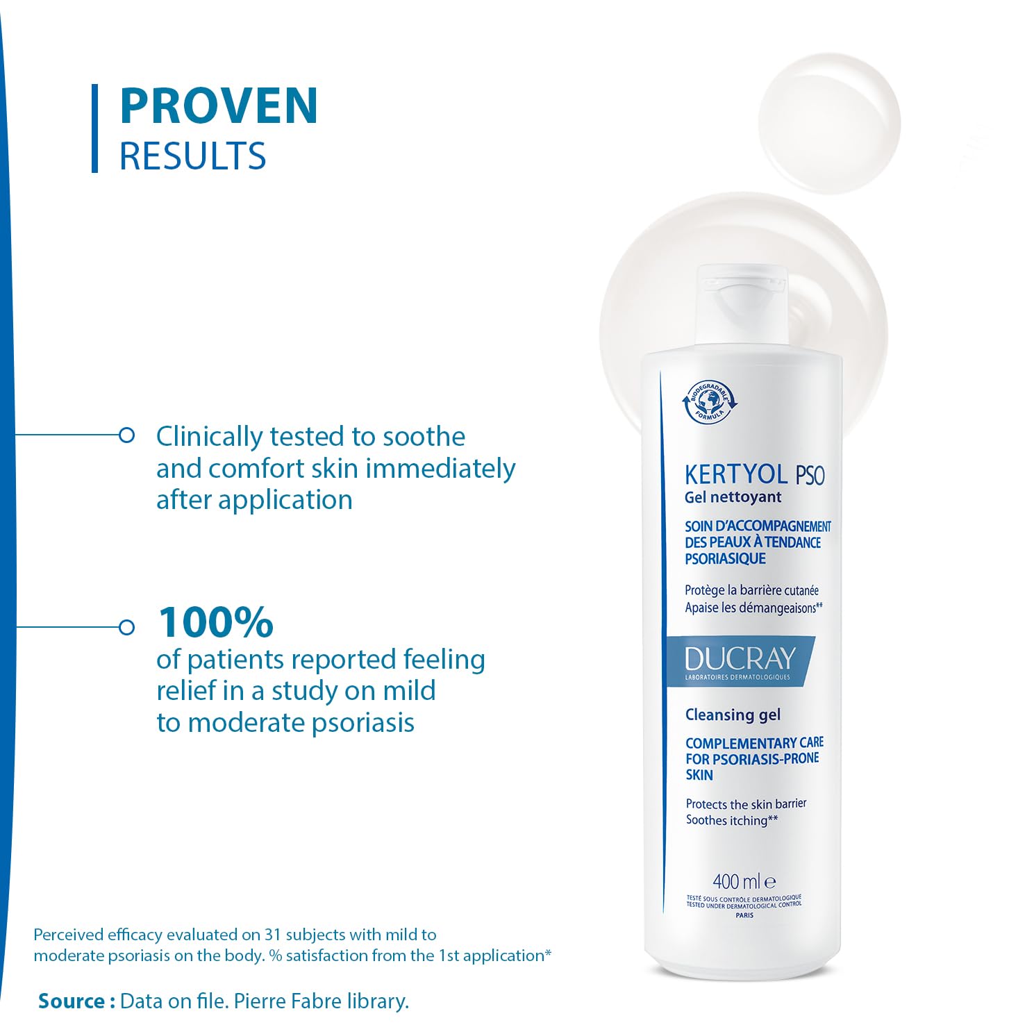 Ducray Kertyol PSO Moisturizing Cleansing Gel - Gentle Daily Face &amp; Body Cleanser for Sensitive Skin, 13.53 fl oz