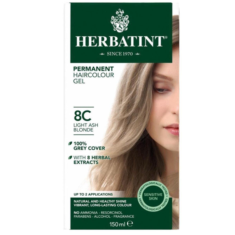 Herbatint Hair Dye - Natural Light Ash Blonde Color, Ammonia-Free, Paraben-Free, Herbal Hair Color for Gray Coverage, 8C