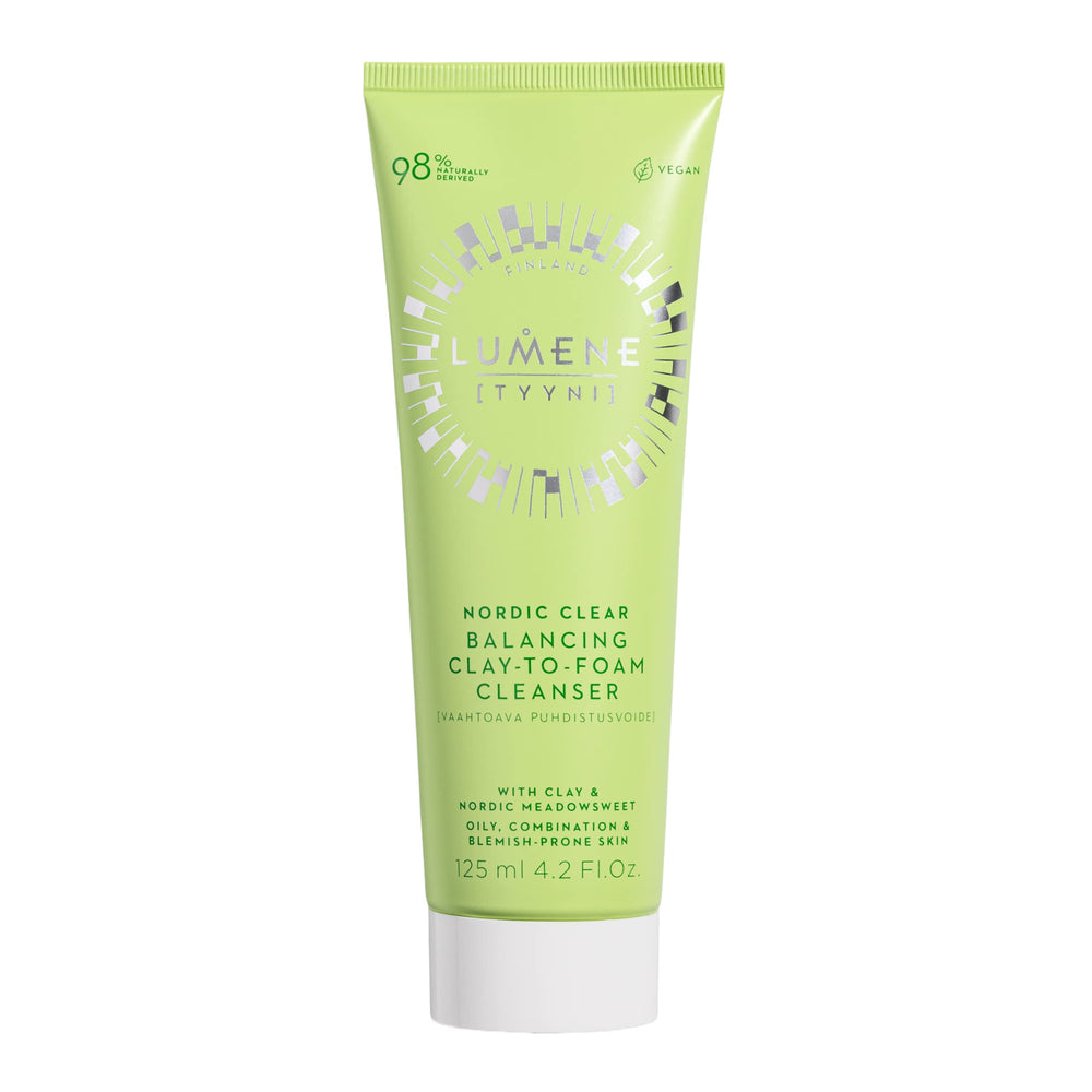 Lumene Sebum Balancing Clay-Based Foaming Facial Cleanser for Oily & Blemished Skin - Paraben-Free, pH Balanced - 4.23 f