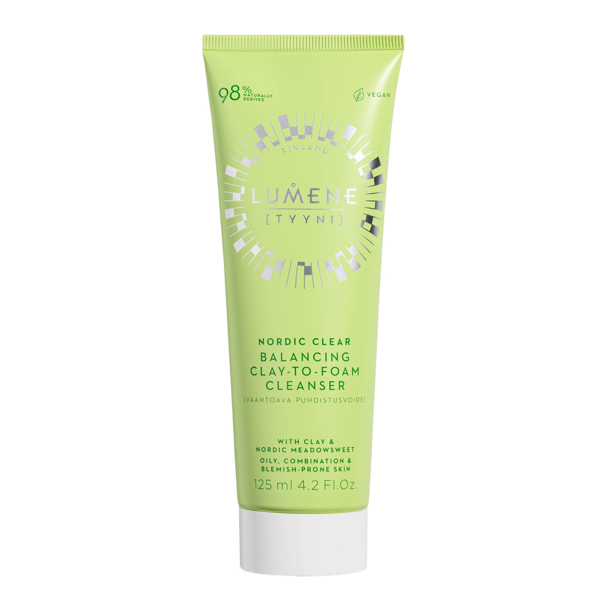Lumene Sebum Balancing Clay-Based Foaming Facial Cleanser for Oily &amp; Blemished Skin - Paraben-Free, pH Balanced - 4.23 f