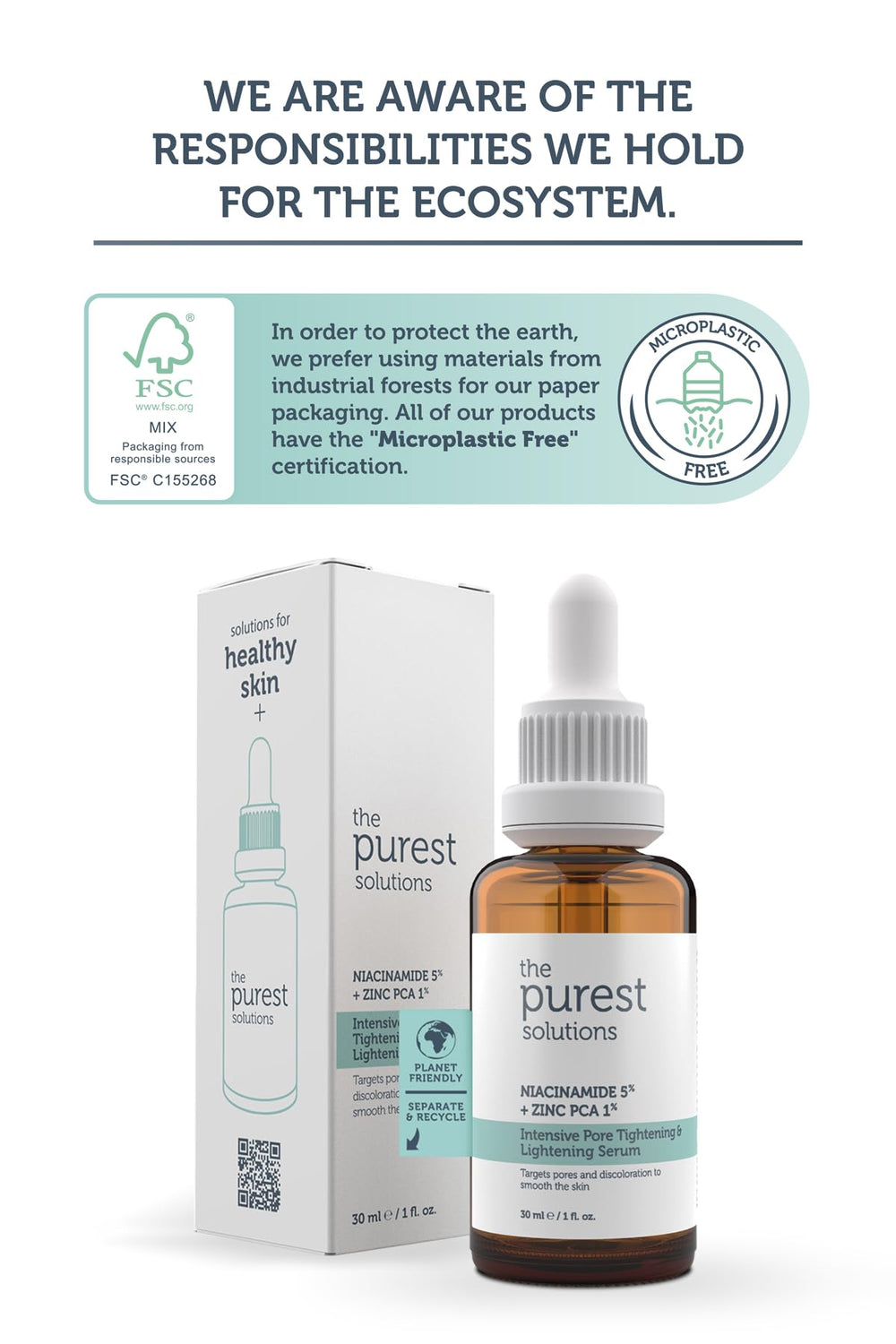 The Purest Solutions Skincare Set - Exfoliating, Pore Tightening & Brightening Serum with AHA, BHA, Niacinamide & Hyalur