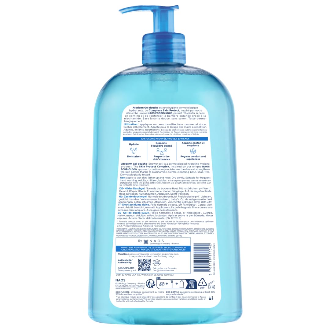 Bioderma Atoderm Shower Gel - Gentle, Moisturizing Cleanser for Sensitive &amp; Dry Skin - Fragranced, 33.81 fl oz