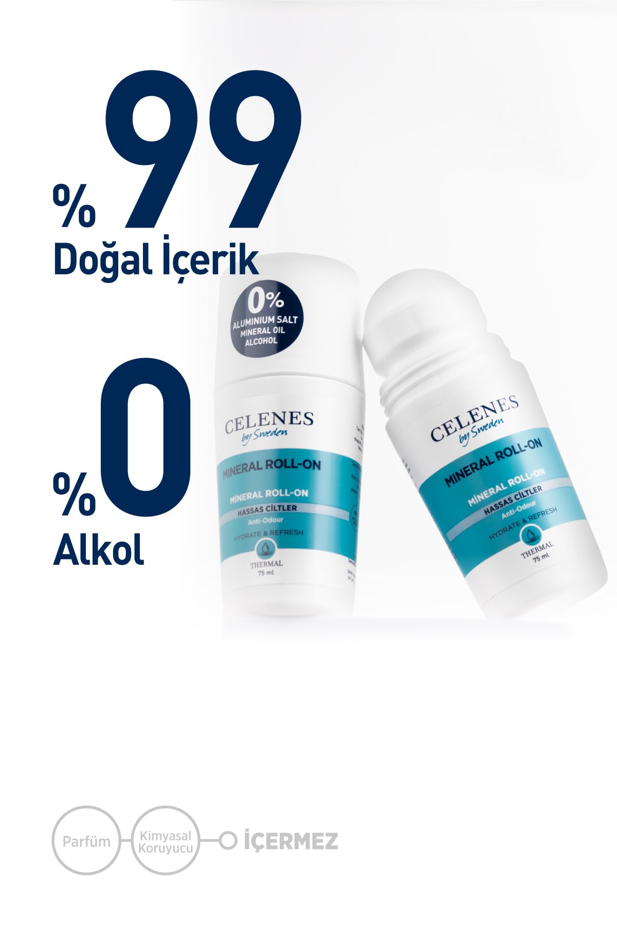 Celenes Deodorant Roll-on for Sensitive Skin - Fragrance-Free, Aluminum Salt-Free &amp; Paraben-Free