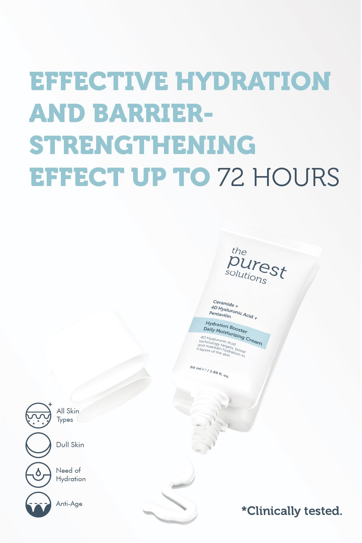 The Purest Solutions Hydration Booster Daily Moisturizing Cream - Ceramide &amp; Hyaluronic Acid Cream for Dry Skin