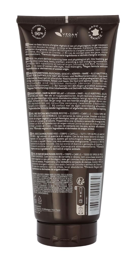 Nuxe Men Multi-Purpose Shower Gel for Face, Body, and Hair - Gentle, Natural Skincare