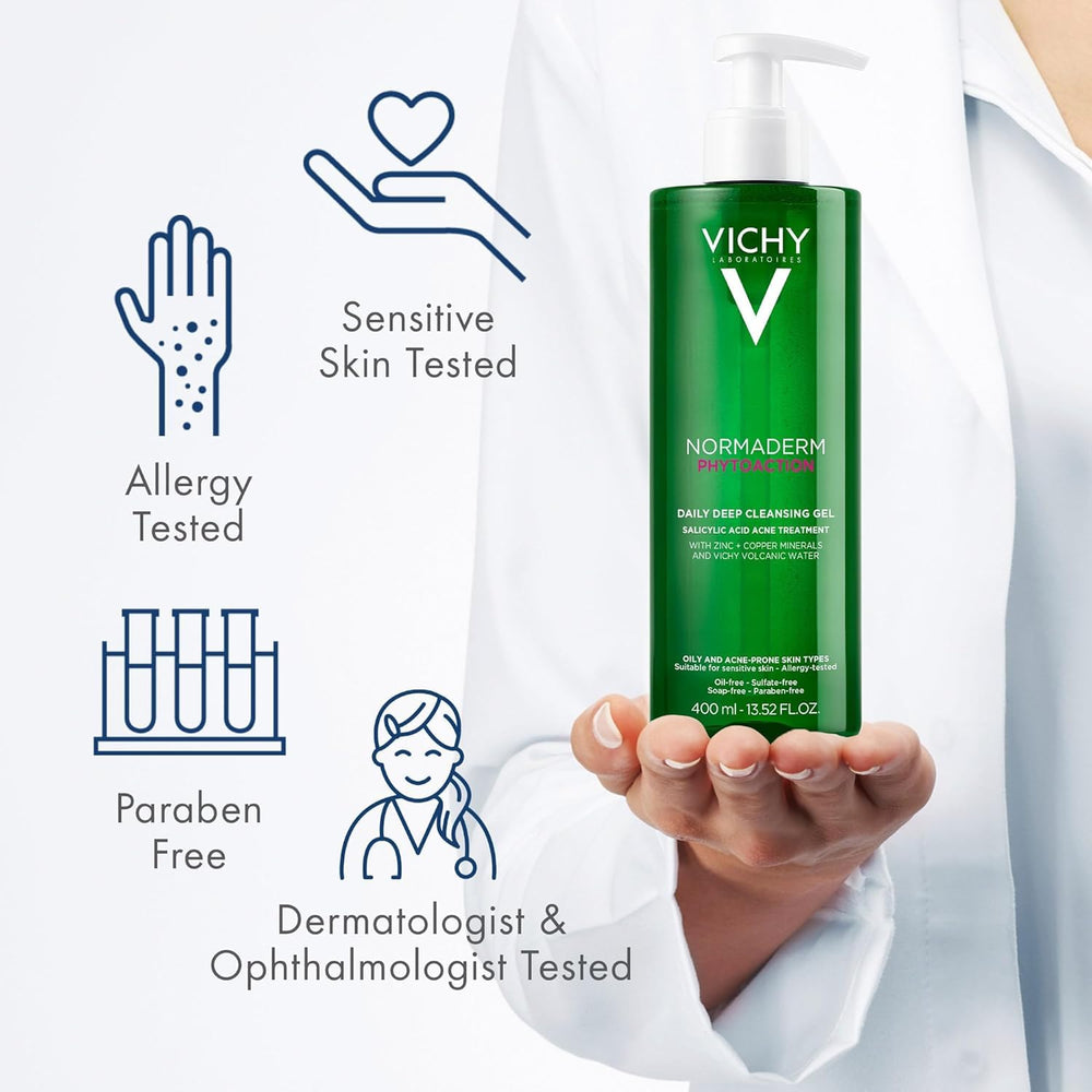 Vichy Normaderm Phytosolution Intensive Purifying Gel for Oily Skin - 400ml, Salicylic Acid Face Wash, Botanical Face Cl