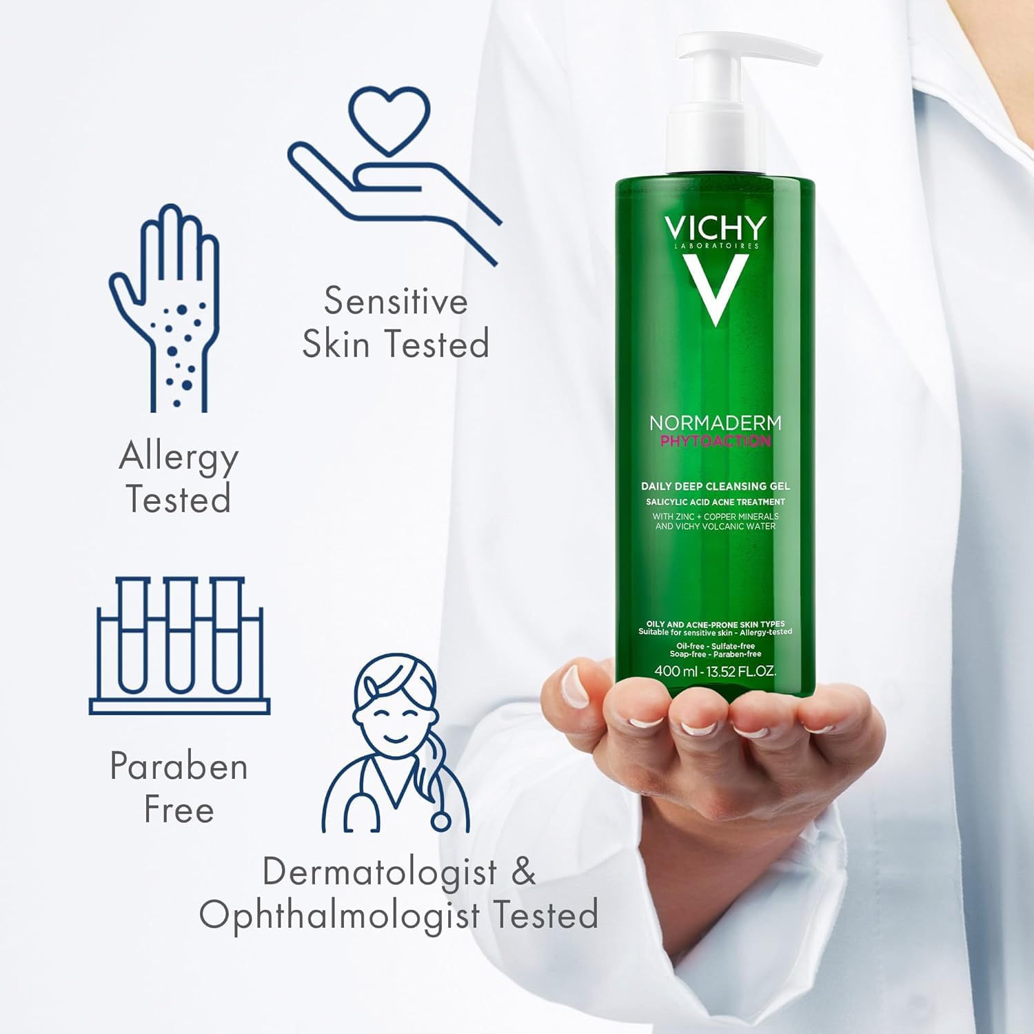 Vichy Normaderm Phytosolution Intensive Purifying Gel for Oily Skin - 400ml, Salicylic Acid Face Wash, Botanical Face Cl