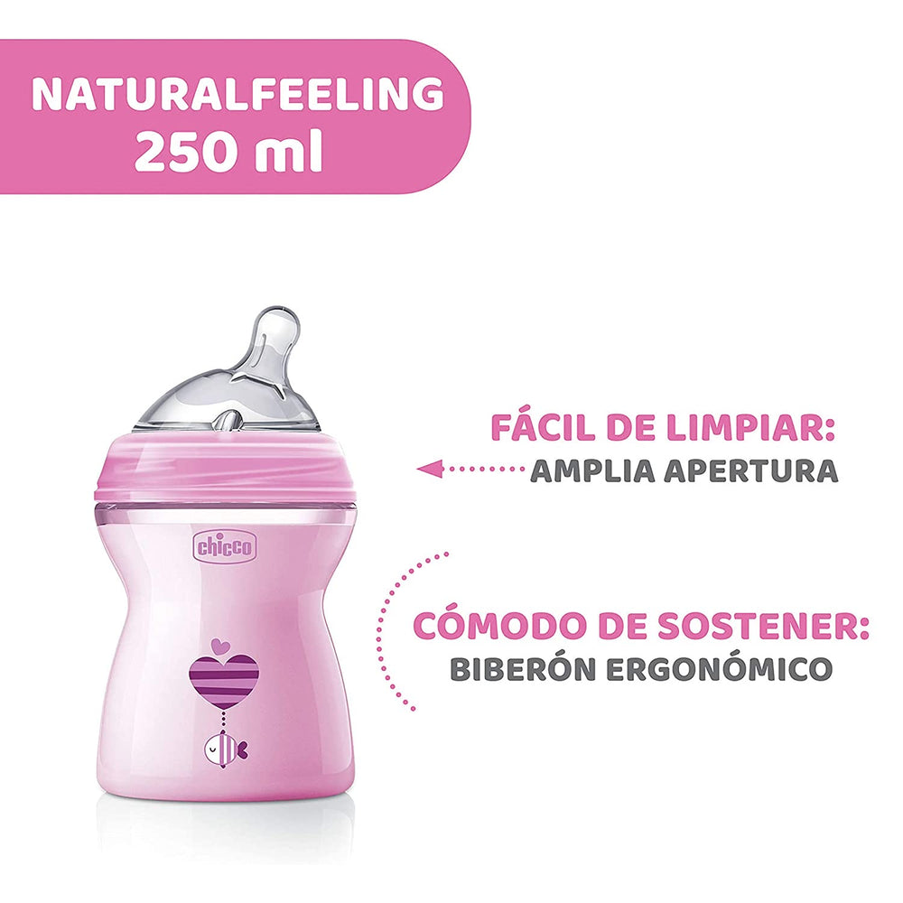 Chicco Natural Feeling Baby Bottle 250ml - Baby Feeding Bottle for Newborns & Infants 2 Months+