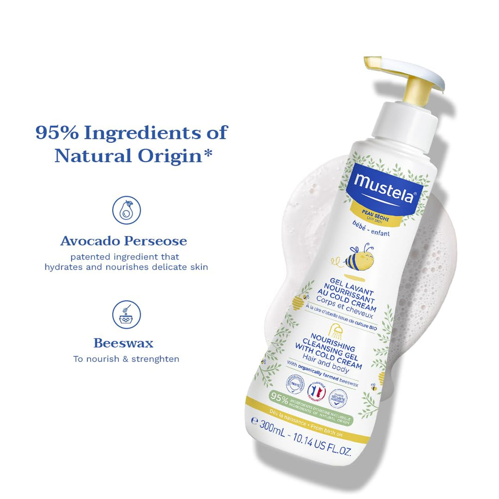 Mustela Nourishing Cleansing Gel with Cold Cream for Newborns & Dry Skin - Gentle, Natural Baby Care