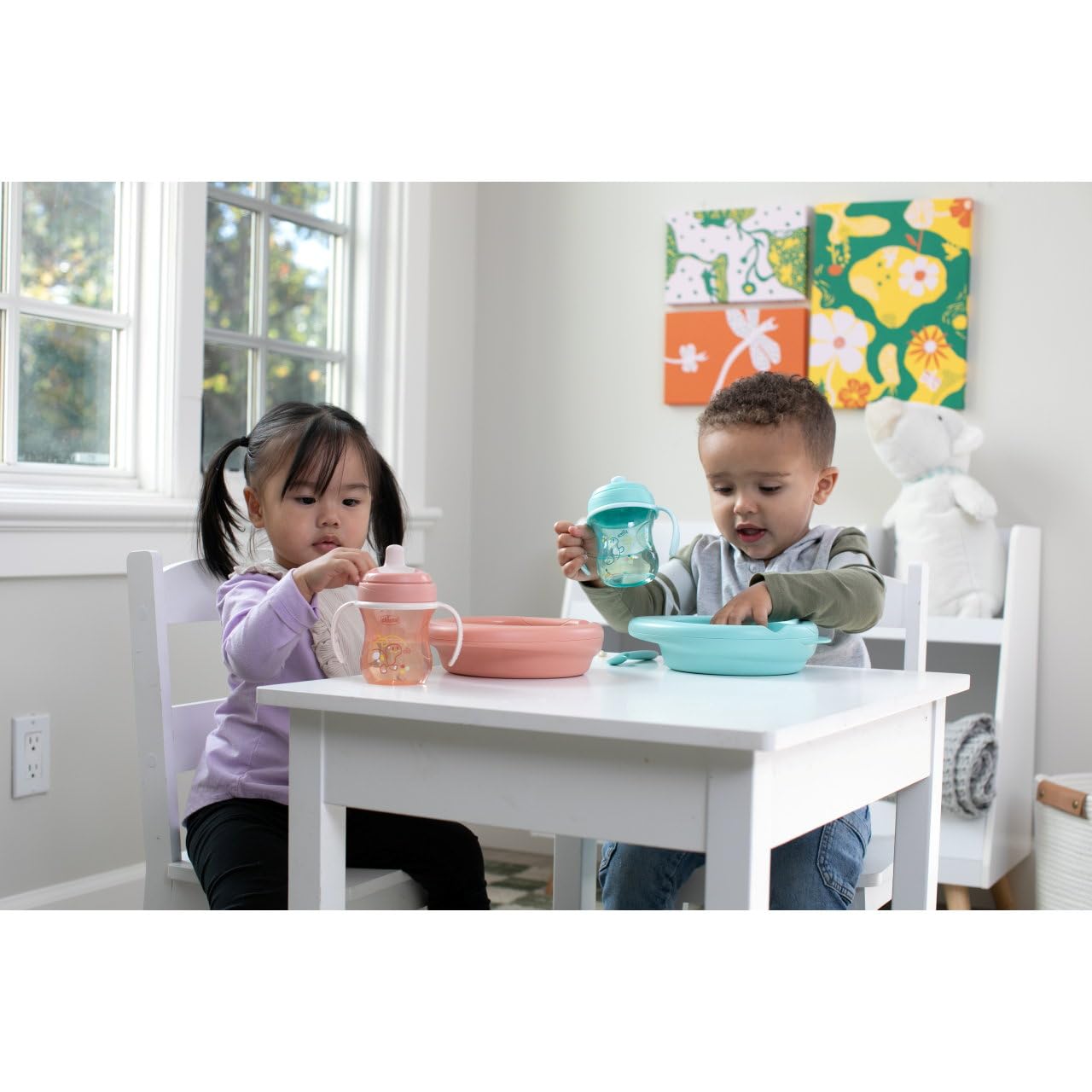 Chicco Baby Training Cup 12m+ - Pink Floral, 266ml, Easy Transition to Regular Cups for Toddlers