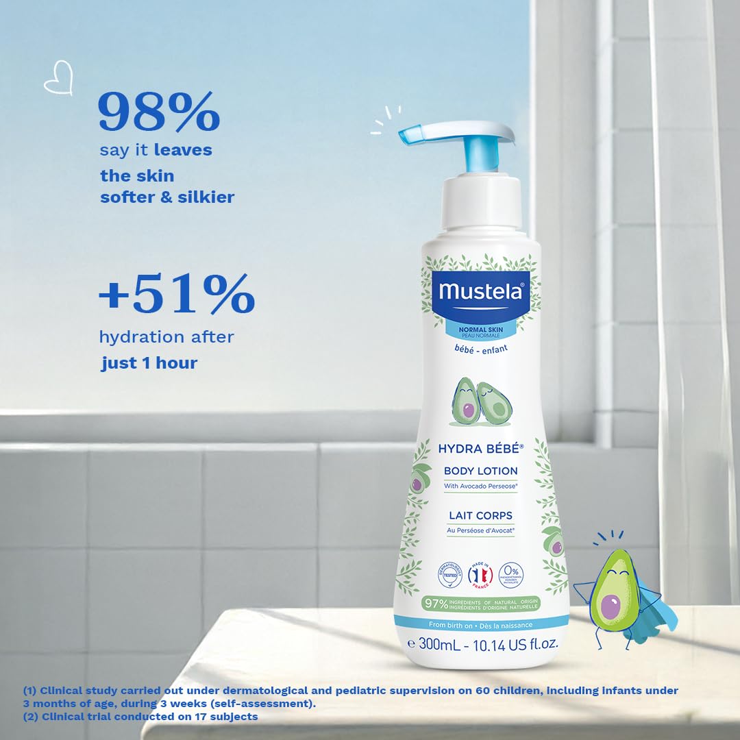Mustela Hydra Bebe Baby Body Lotion - 300ml, Natural Ingredients for Moisturizing &amp; Nourishing Infant Skin
