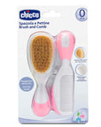 Chicco Baby Hair Brush and Comb Set for Newborns - Gentle Natural Bristle Brush and Safe Round-Tipped Comb for Infant Ha