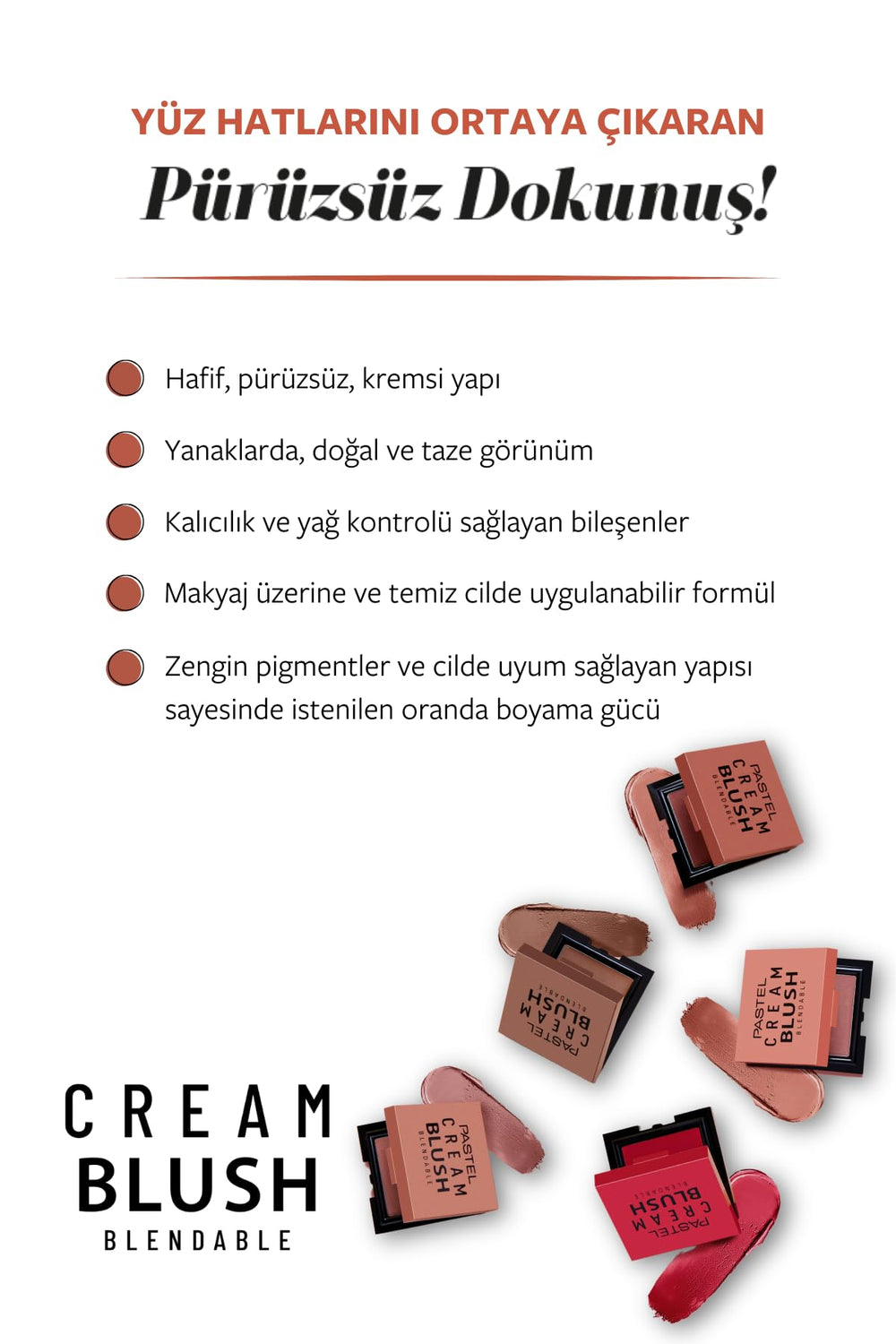Pastel Creamblush Blendable 3.6g No:49 Heavenly - Cruelty-Free, Dermatologically Approved Cream Blush for Natural Makeup
