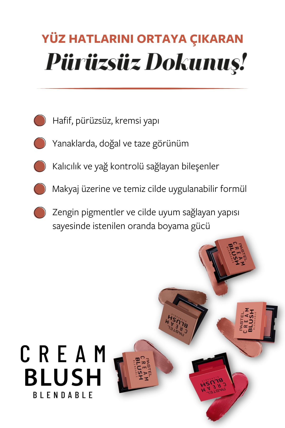 Pastel Creamblush Blendable 3.6g No:49 Heavenly - Cruelty-Free, Dermatologically Approved Cream Blush for Natural Makeup