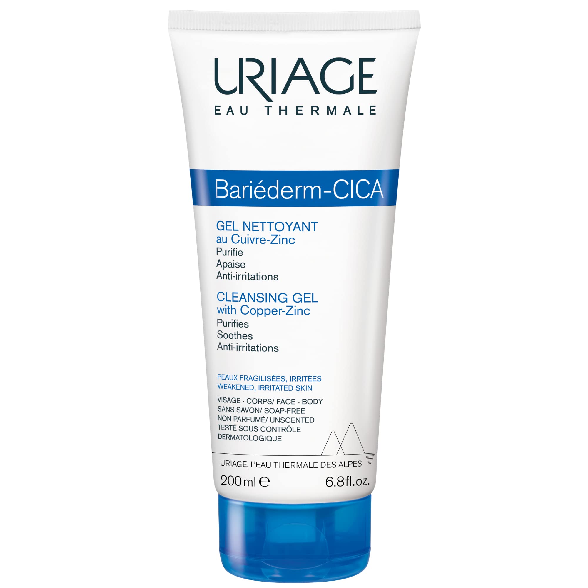 Uriage Bariederm Cica Gel - Gentle Cleansing Gel for Sensitive Skin, Face &amp; Body Wash for Babies to Adults