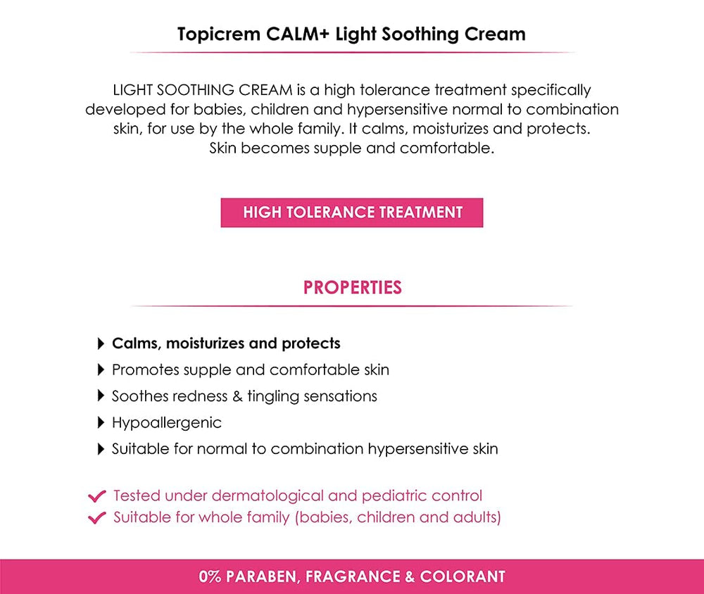 Topicrem Calm+ Ultra Moisturizing Soothing Light Cream for Sensitive Skin - 40ml
