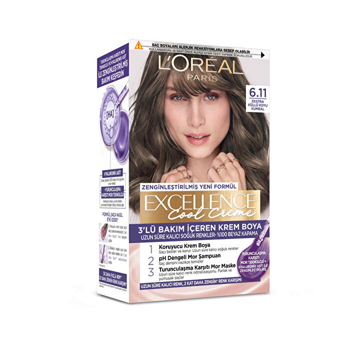 L'Oreal Paris Excellence Cool Creme Hair Color 6.11 - Extra Ash Dark Blond | 100% Grey Coverage - Hair Dye