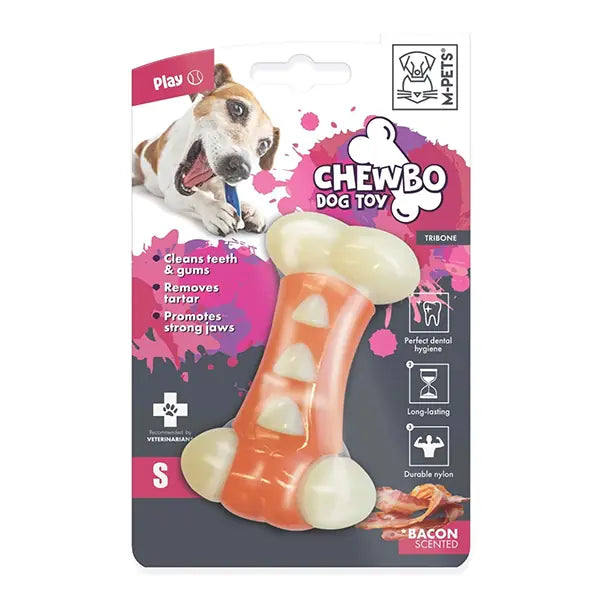 M-Pets Chewbo Tribone Dental Dog Chew Toy with Meat Flavor, Small