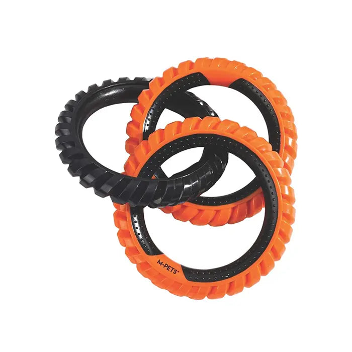 M-Pets Ring King Triple Dog Toy Durable Chew & Tug Ring Orange