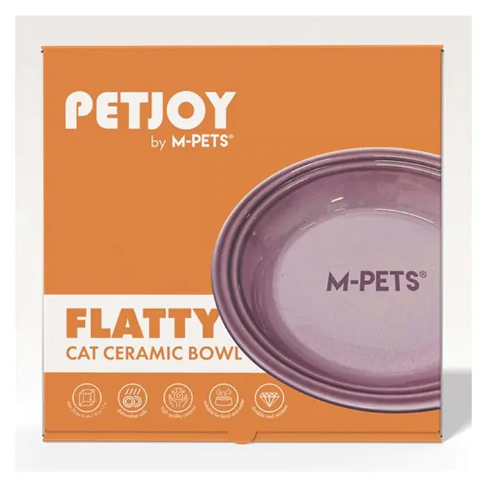M-Pets Petjoy Flatty Ceramic Pet Food and Water Bowl Purple 500ml