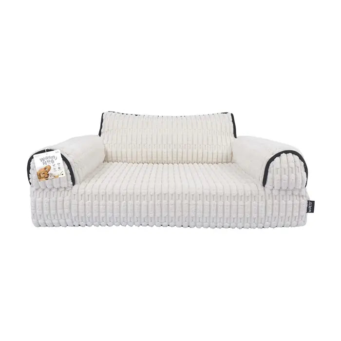 M-Pets Warm Hug Velvet Sofa Style Cat & Dog Bed White Large