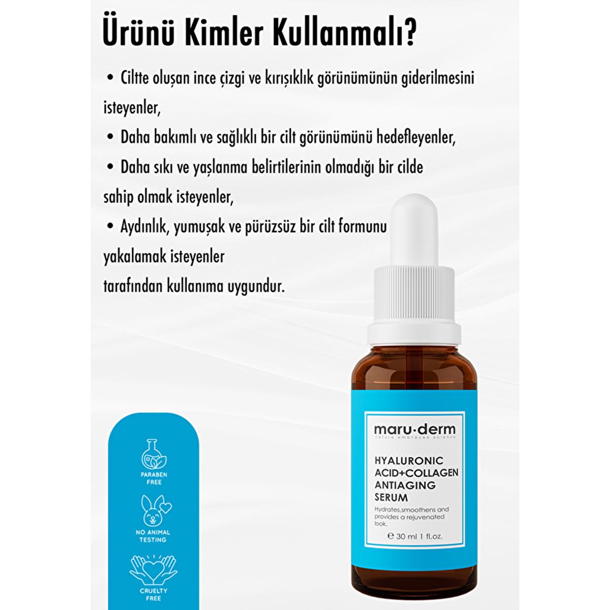 maruderm collagen and hyaluronic acid serum bottle, application of maruderm anti-aging serum on skin Maruderm Collagen and Hyaluronic Acid Anti-Aging Skin Care Serum 30 ml Maruderm Anti-Aging Serum - Collagen &amp; Hyaluronic Acid maruderm, anti-aging-serum, hyaluronic-acid, collagen-serum, skin-care, moisturizer, hydration, beauty-products, adults, ai-generated