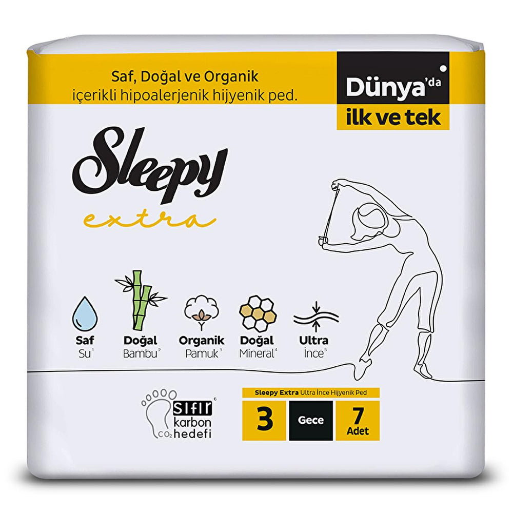 Sleepy Extra Hygienic Pads - Natural Bamboo, Organic Cotton, Ultra-Thin for Overnight Comfort - 7 Count - Hygiene Products