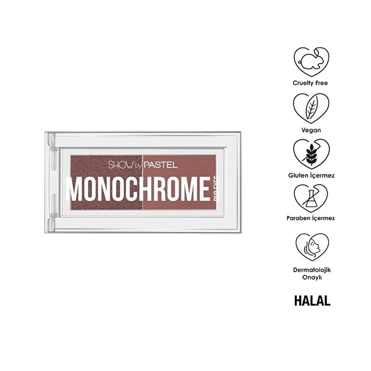 Show by Pastel Monochrome Duo Eyes İkili Far Paleti - Cruelty-Free Eyeshadow Palette for Modern Eye Makeup Cruelty-Free Eyeshadow Palette for Modern Makeup eyeshadow palette, cruelty-free makeup, gluten-free cosmetics, portable makeup, modern eye makeup, minimalist makeup, natural eye look, ethical beauty products, travel makeup, compact makeup, vegan-friendly, paraben-free, dermatologically tested, Halal certified, makeup for busy professionals