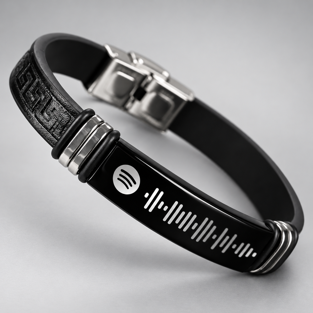 Music Lover Gift Leather Bracelet with Spotify Song Barcode
