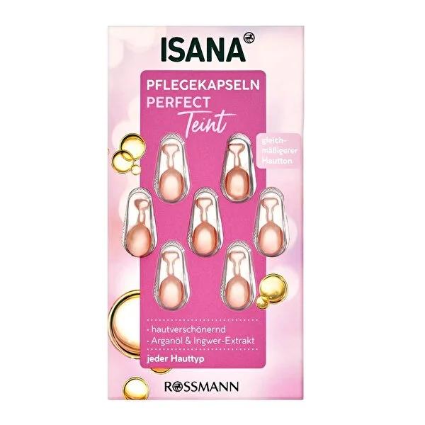 Isana Face Serum Perfect Teint - 7 Capsules, Argan Oil & Ginger Extract for All Skin Types Isana Face Serum - Argan Oil & Ginger for All Skin Types face serum, skin care, argan oil, ginger extract, squalene, Vitamin E, anti-aging, skincare for all skin types, natural skincare, cosmetic capsules, skincare routine, moisturizing serum, anti-aging skincare, skincare products
