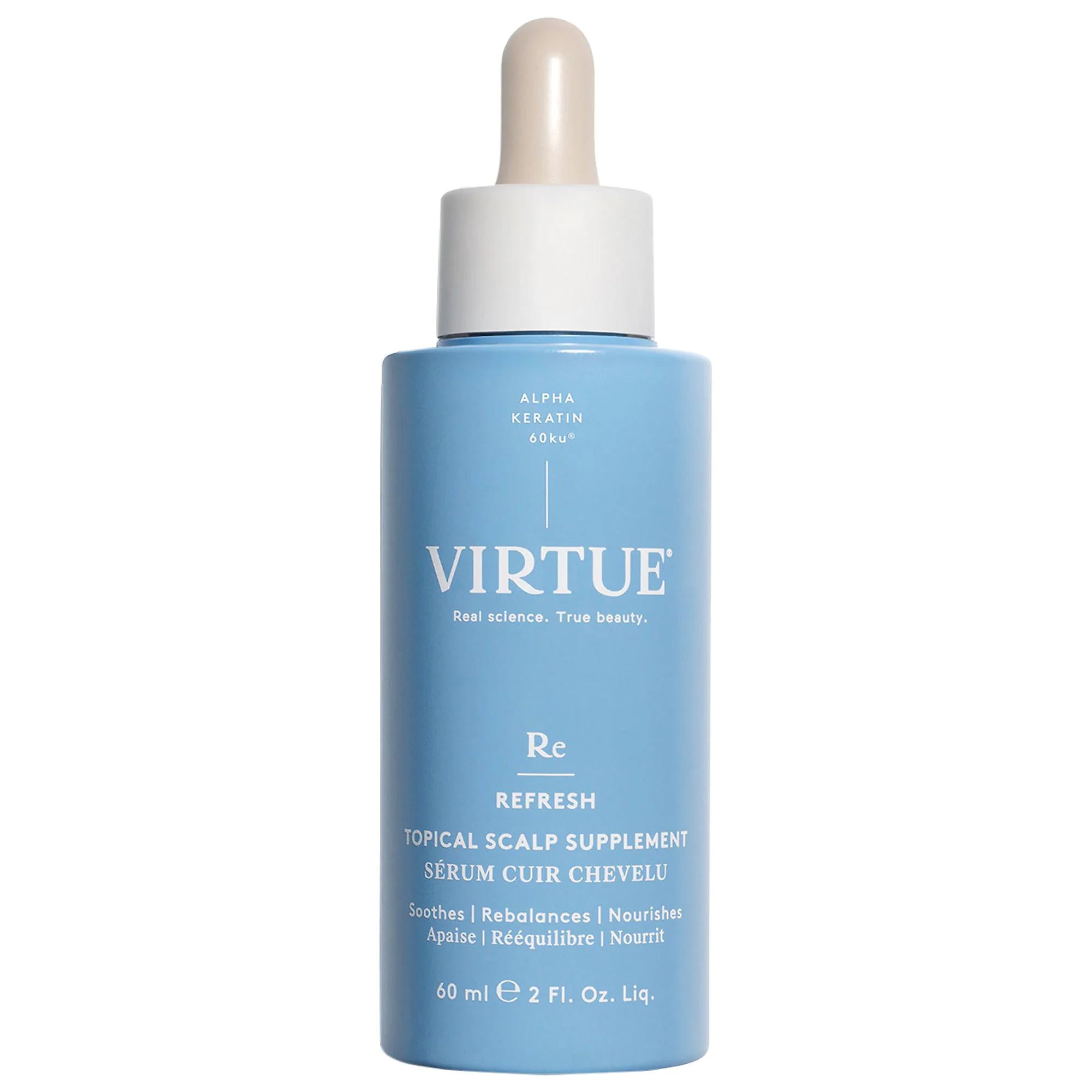 Virtue Soothing Hyaluronic Acid Topical Scalp Supplement: Dry & Itchy Scalp Treatment, Vegan, Sulfate-Free Hair Growth Serum with Alpha Keratin Virtue Hyaluronic Acid Scalp Serum: Soothe Dry, Itchy Scalp hyaluronic acid scalp serum, soothing scalp supplement, dry scalp treatment, itchy scalp relief, vegan scalp serum, sulfate-free hair serum, hair growth serum for scalp, Alpha Keratin scalp treatment, scalp rebalancing serum, hyaluronic acid, Alpha Keratin 60ku®, Biomimetic Peptide, Olive-Oil-Derived Cerami