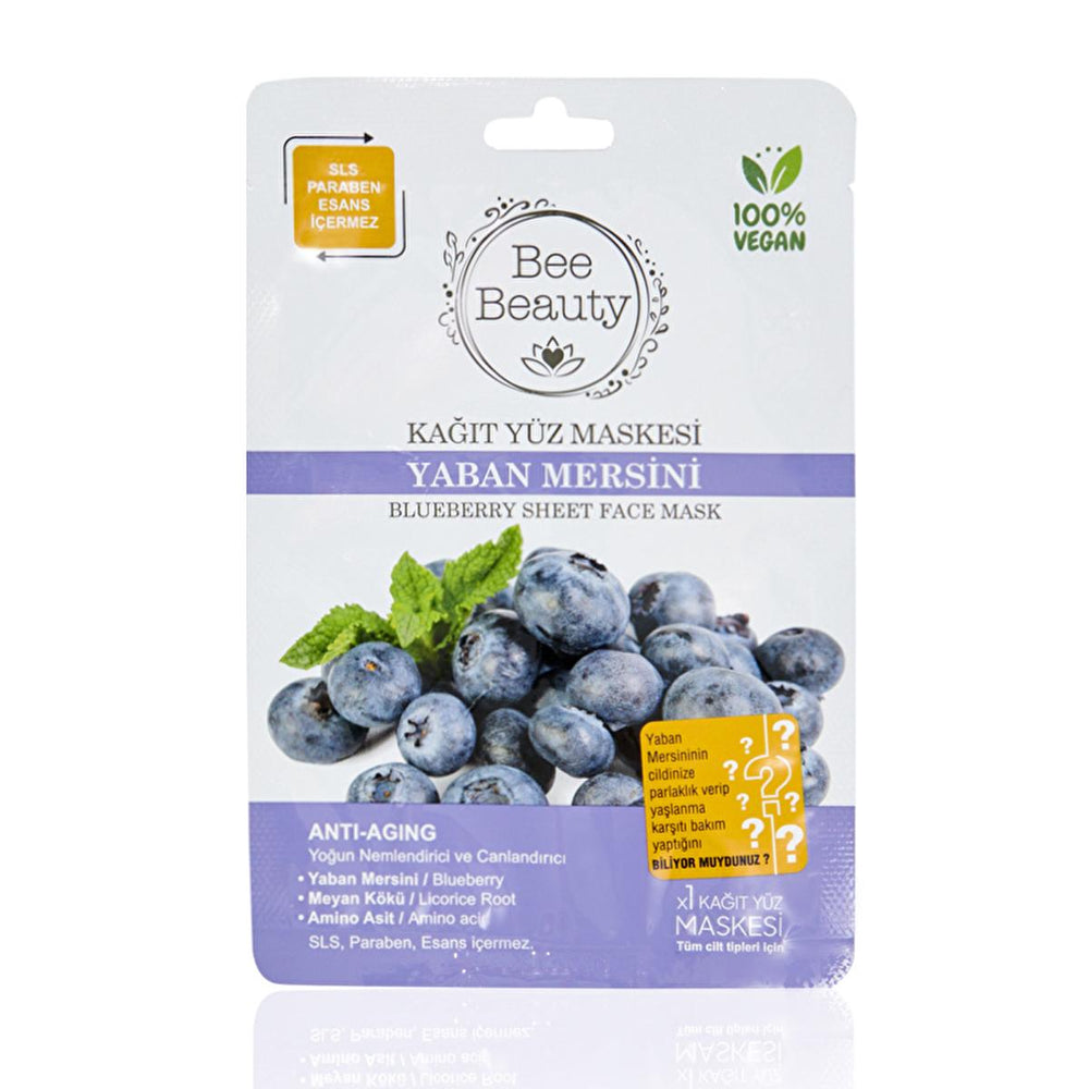 Bee Beauty Blueberry Face Mask - Natural Anti-Aging Hydrating Sheet Mask for All Skin Types - Face Mask