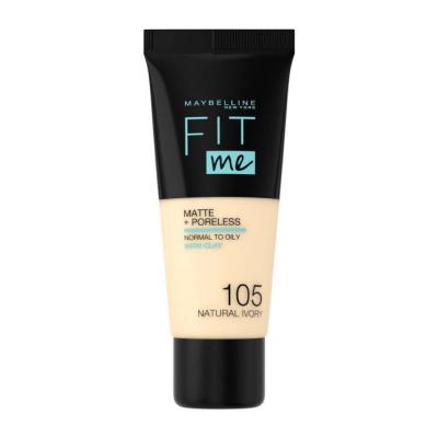 maybelline fit me matte poreless foundation 105 natural ivory, close-up of maybelline matte poreless foundation bottle Maybelline Fit Me Matte+Poreless Foundation - 105 Natural Ivory Maybelline Fit Me Matte Poreless Foundation - 105 Ivory foundation, maybelline, makeup, beauty, matte-foundation, ivory-foundation, poreless, liquid-foundation, ai-generated, cosmetics