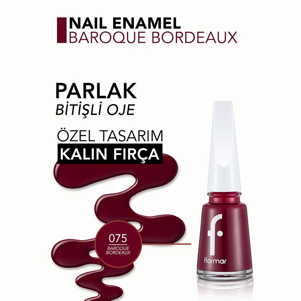 Flormar Nail Enamel 075 Baroque Bordeaux High Pigment Polish 11ml
