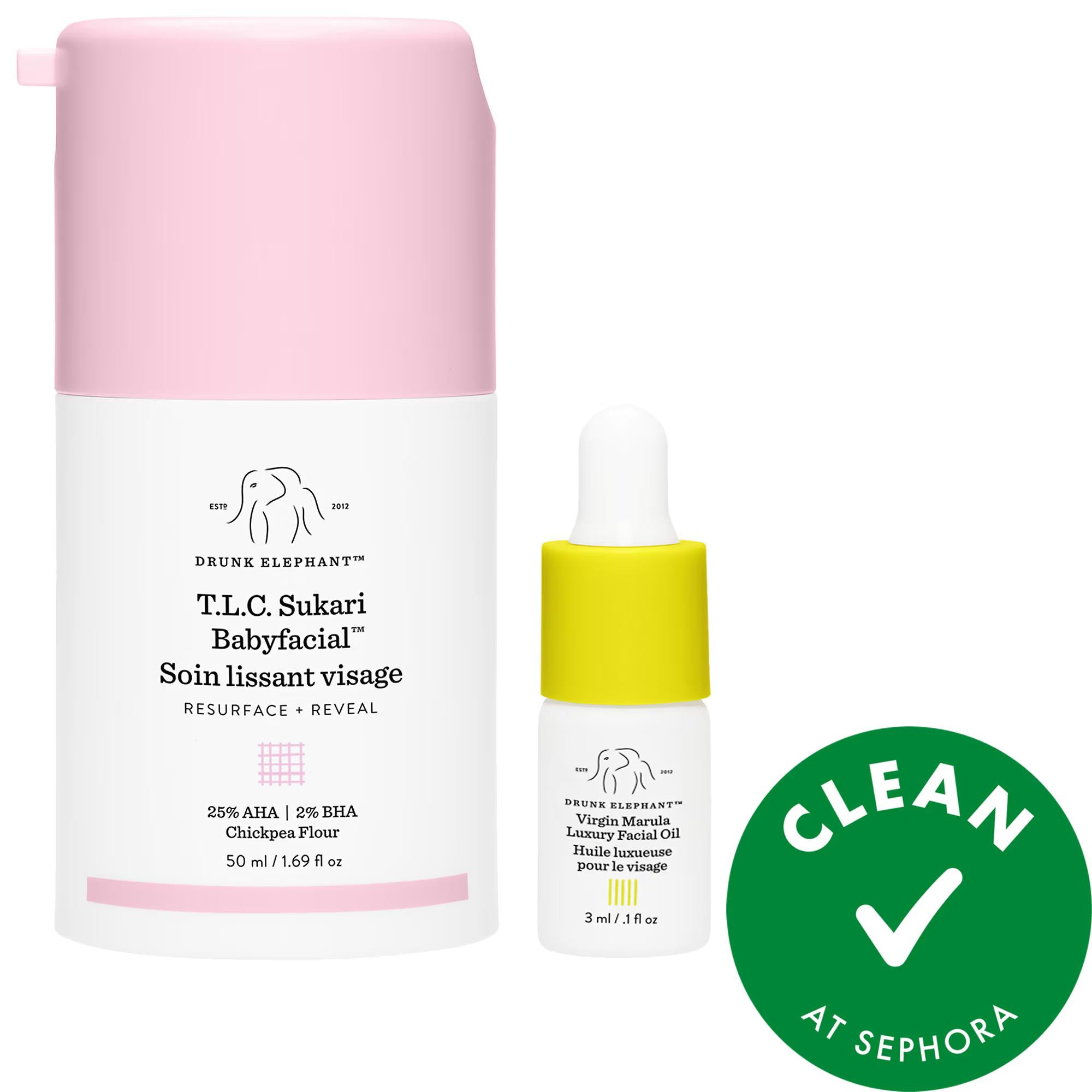 Drunk Elephant T.L.C. Sukari Babyfacial AHA/BHA Exfoliating Mask for Dark Spots, Fine Lines & Skin Clarity Drunk Elephant Babyfacial AHA/BHA Mask - Anti-Aging Skincare AHA/BHA Exfoliating Mask, At-home Peel, Drunk Elephant Babyfacial, Skincare for Dark Spots and Fine Lines, Chemical Exfoliant, Anti-Aging Skincare, Hyperpigmentation Treatment, Skincare for Normal Skin, Skincare for Dry Skin, Skincare for Combination Skin, Skincare for Oily Skin, Cruelty-Free Skincare, Clean Beauty Products, Skincare Routine 
