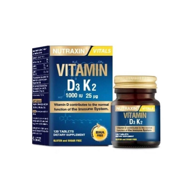Nutraxin D3 K2 Vitamin Supplement: 120 Tablets for Bone Health, Immune Support - Vitamin D3 1000 IU & K2 25 mcg - Boost Calcium Absorption - image 2