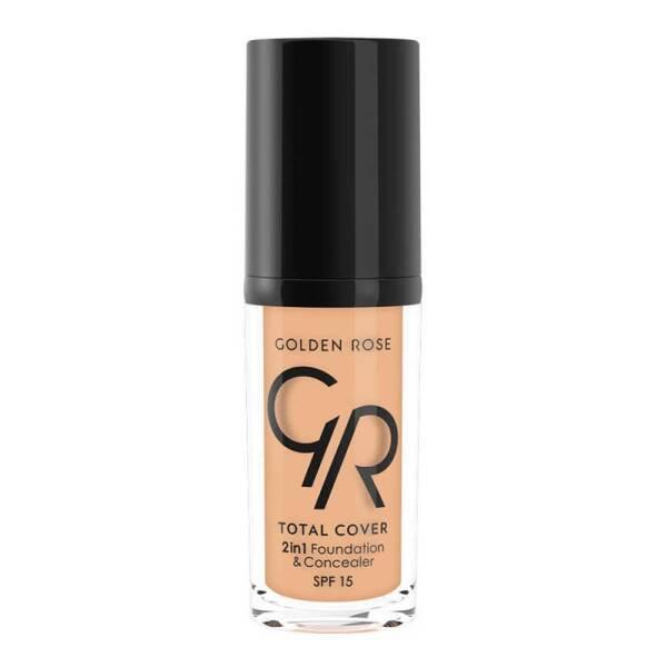 Golden Rose Total Cover 2 in 1 Foundation and Concealer - Natural Finish, High Coverage, Vitamin E - 1.01 fl oz - Foundation
