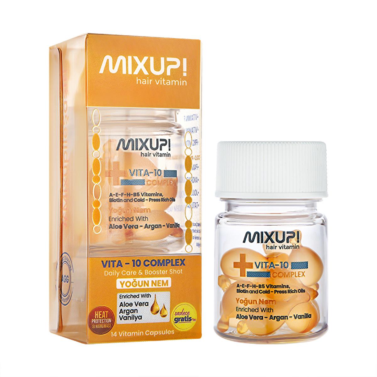 mixup-vita-10-hair-vitamin-booster, mixup-hair-vitamin-capsules, dry-hair-care-solution Mixup! Vita 10 Complex Hair Vitamin & Booster for Dry, Damaged Hair | 30 ct Mixup! Vita 10 Complex Hair Vitamin Booster hair-vitamin, hair-booster, dry-hair-care, argan-oil, aloe-vera, vitamin-a, vitamin-e, heat-protection, mixup, ai-generated