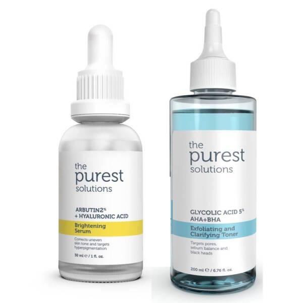 The Purest Solutions Skincare Set - Brightening Serum & Clarifying Toner for Hyperpigmentation Treatment - Face Serum