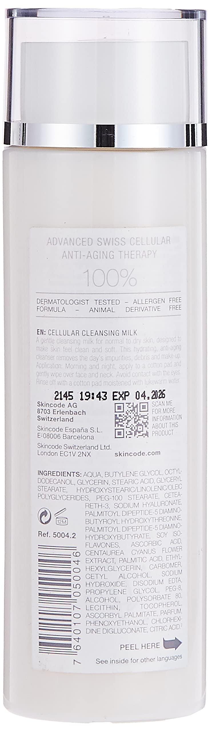 Skincode Cellular Cleansing Milk 200ml - Gentle Makeup Remover &amp; Moisturizing Skincare