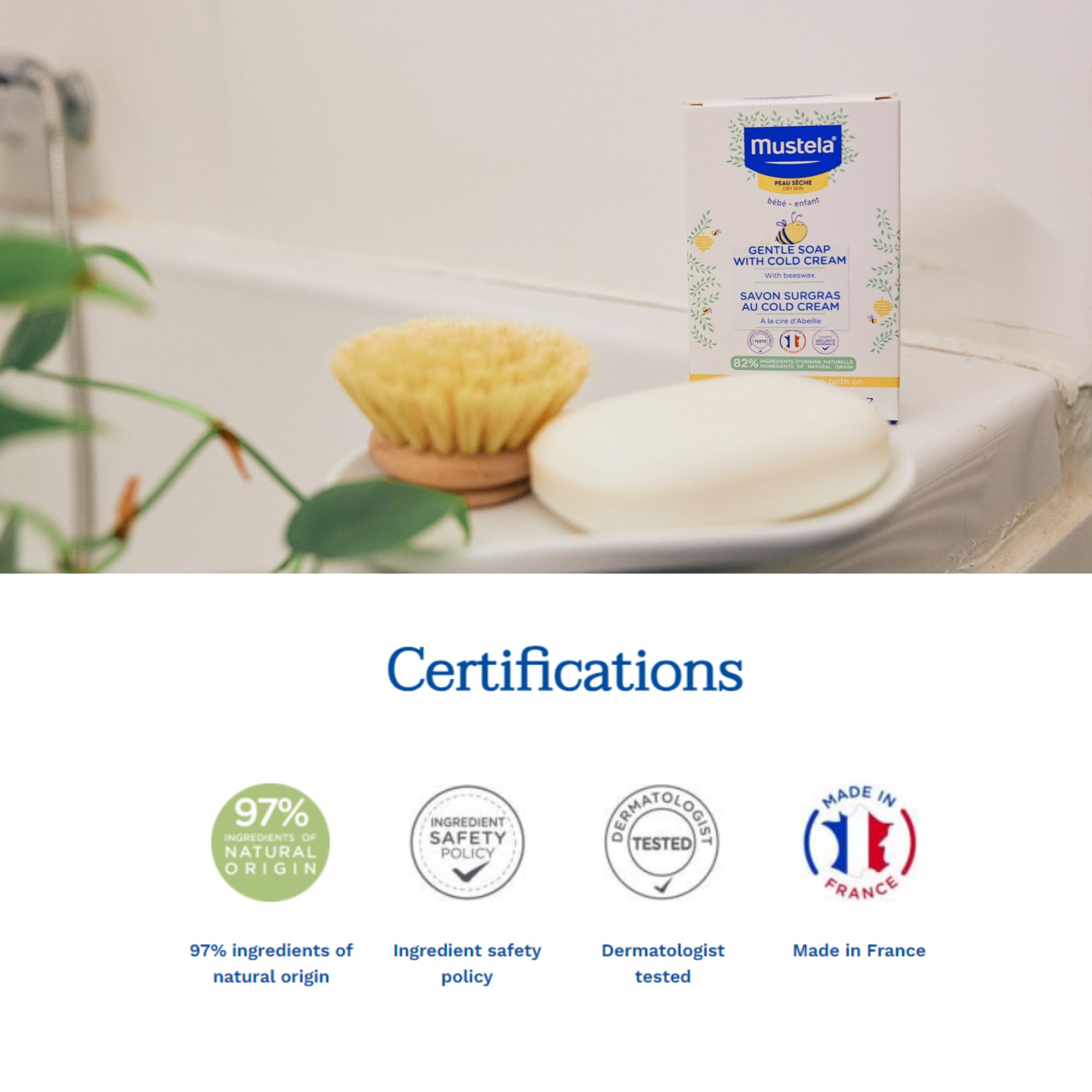 Mustela Gentle Soap with Cold Cream for Sensitive Skin - Moisturizing &amp; Gentle Cleansing
