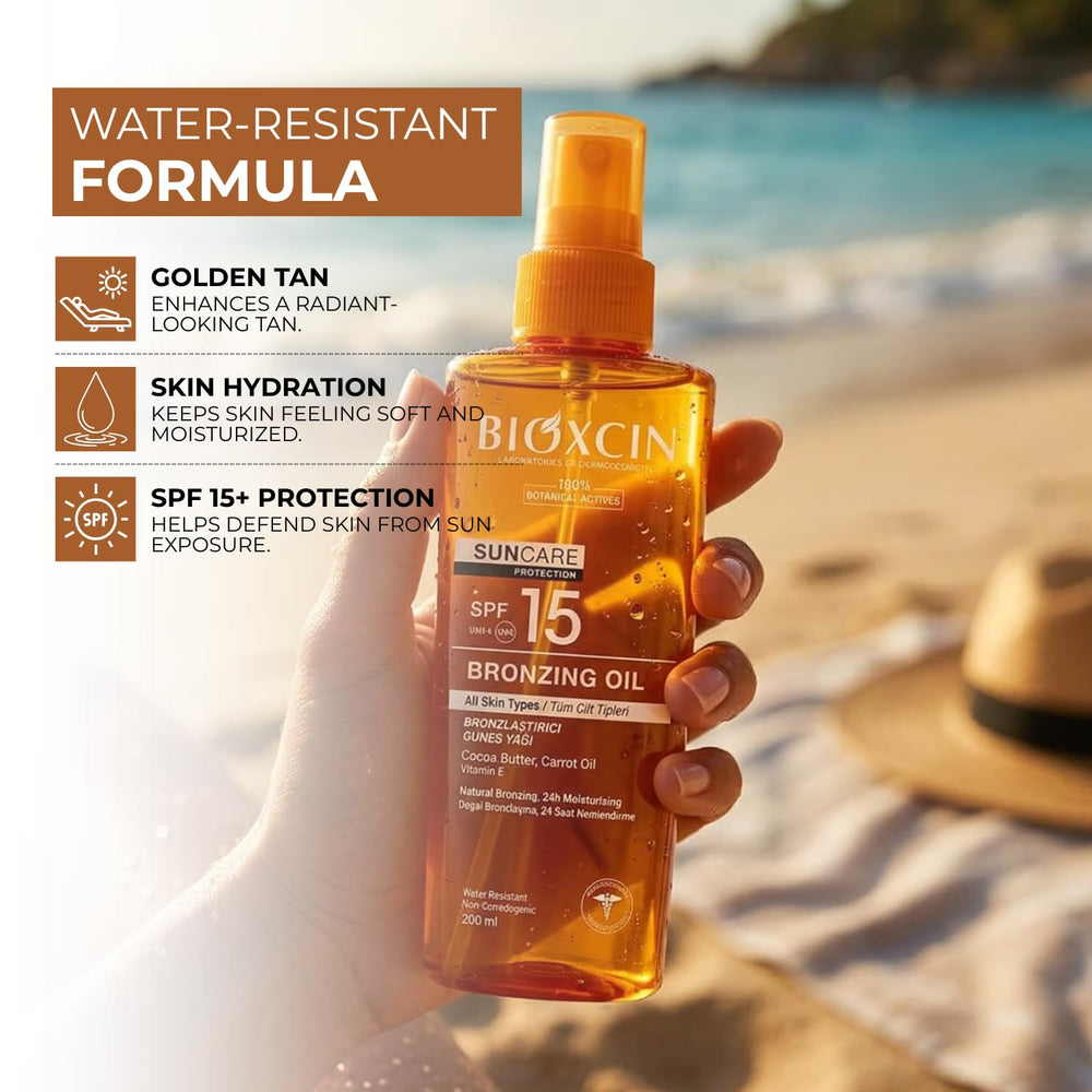 Bioxcin Suncare Tanning Sun Oil SPF15 - Natural Tanning Oil for All Skin Types