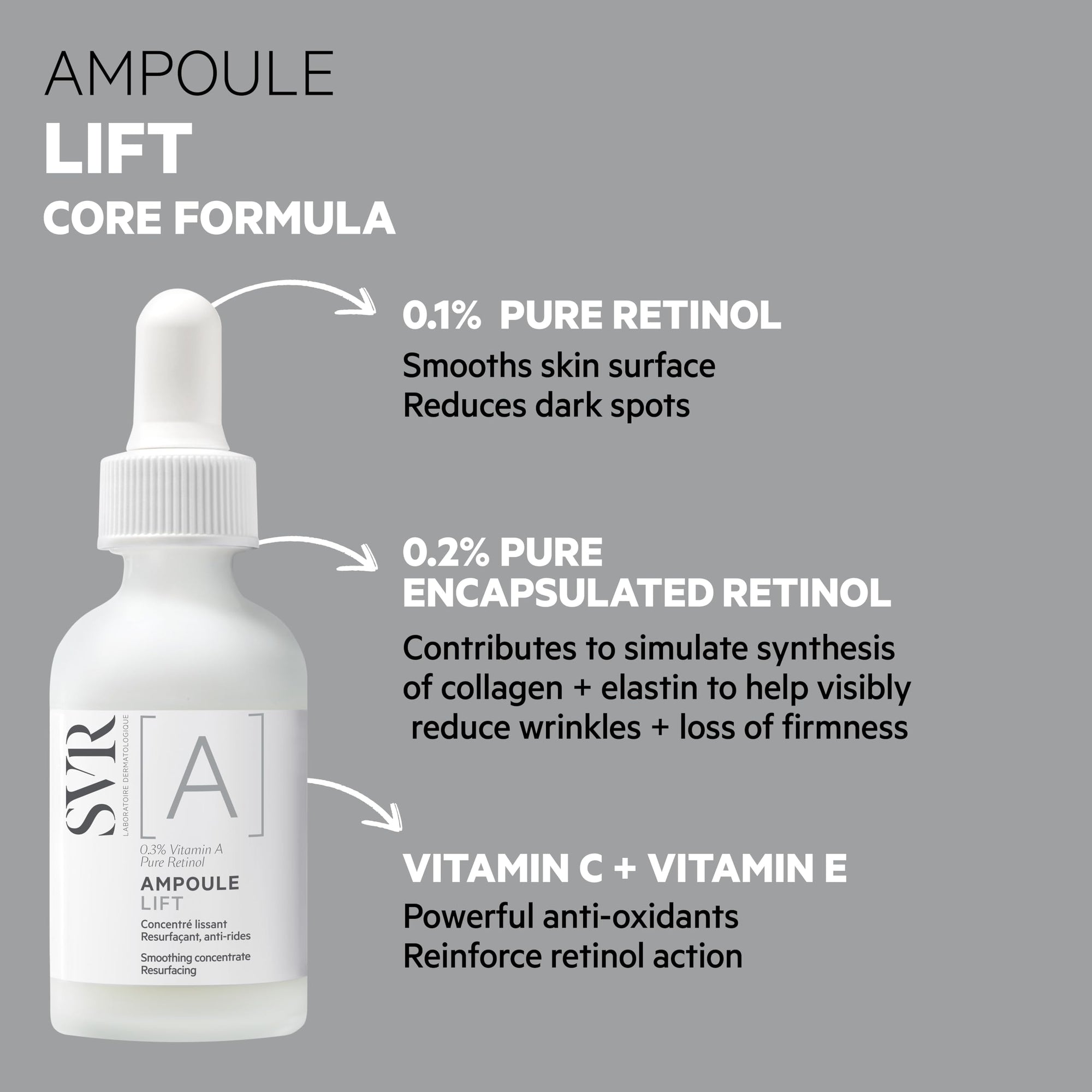 SVR A Ampoule Lift 30ml - Anti-Aging Serum with Retinol and Vitamin C for Hydrating and Smoothing Skin