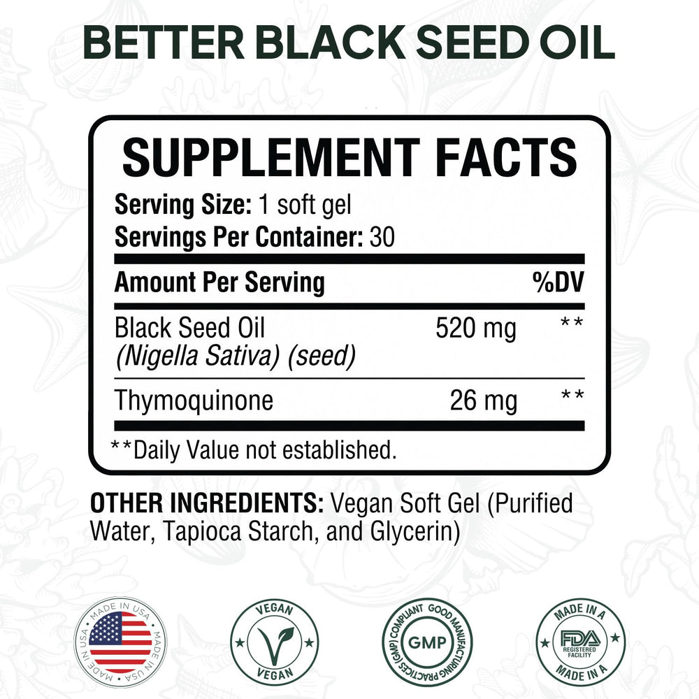 Ocean Black Seed Oil Supplement - 1000mg Çörek Otu Yağı Capsules, 60 Count (1+1 Free) - Natural Health Support