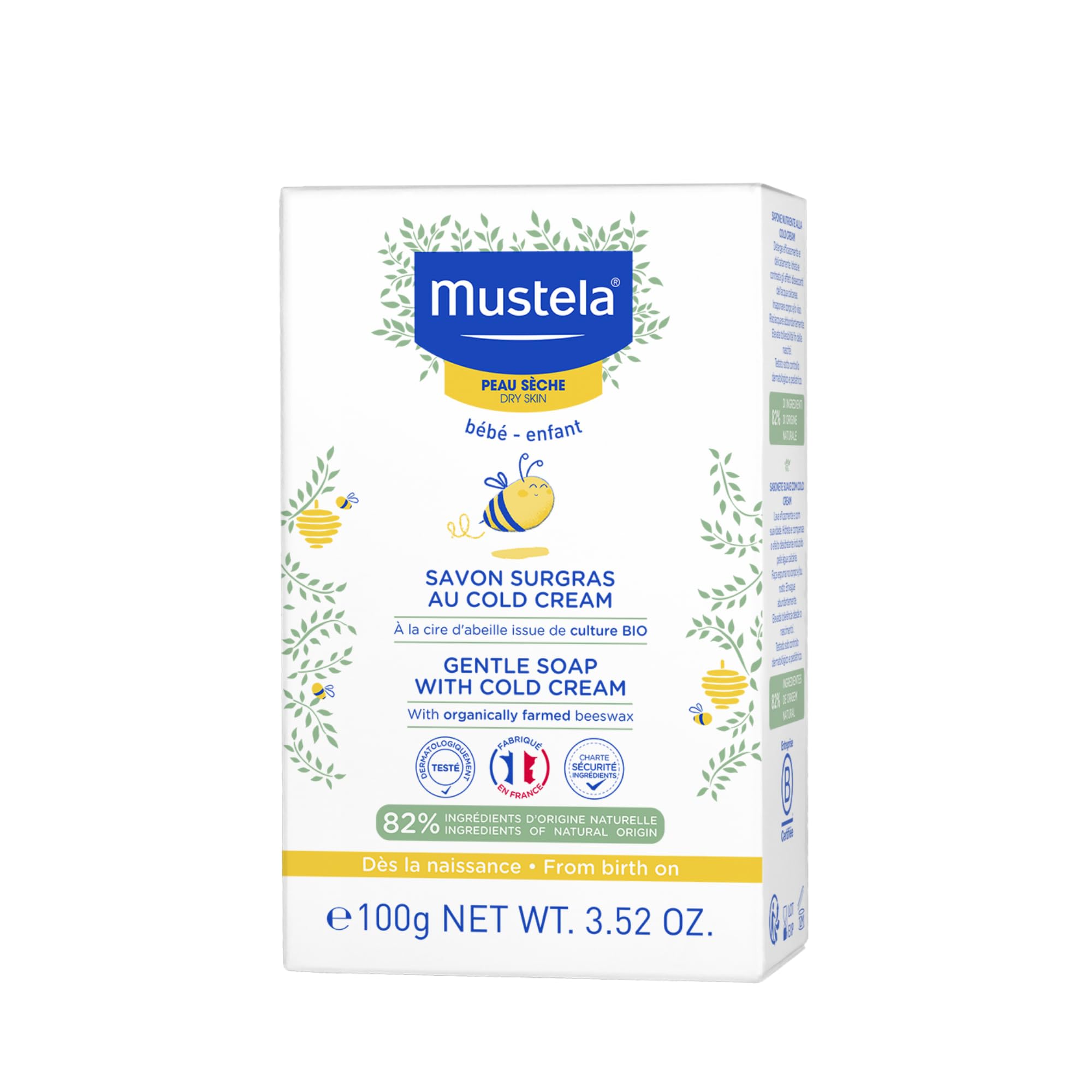 Mustela Gentle Soap with Cold Cream for Sensitive Skin - Moisturizing &amp; Gentle Cleansing