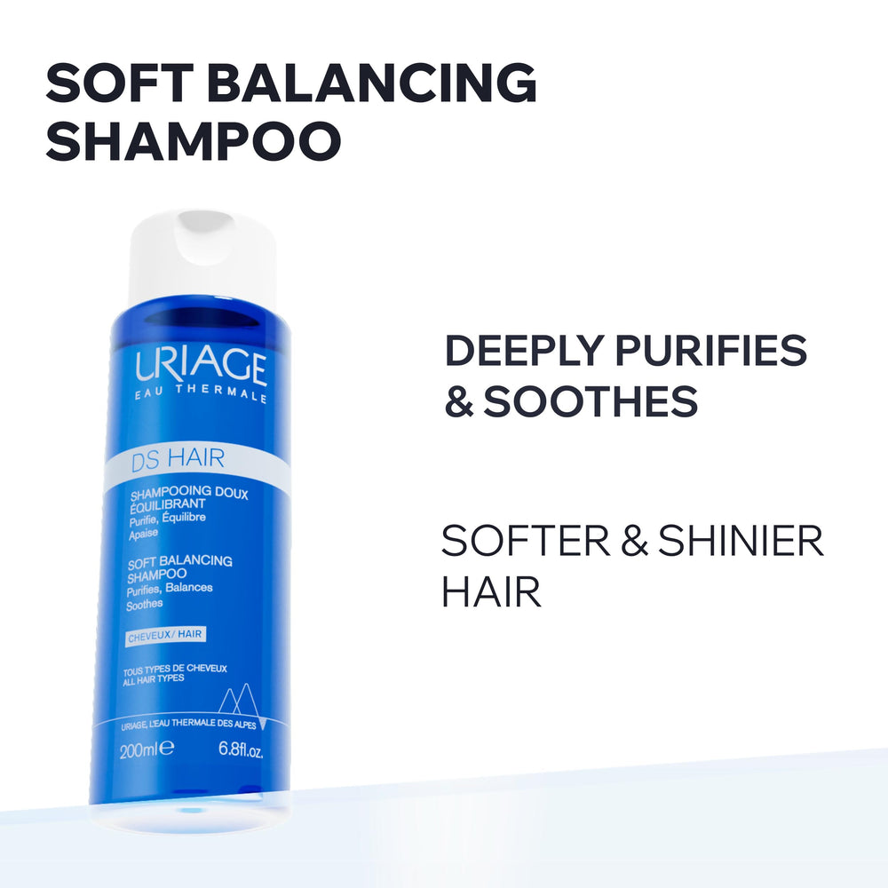 Uriage DS Hair Soft Balancing Shampoo 200ml - Anti-Dandruff, Gentle Daily Shampoo with Thermal Water