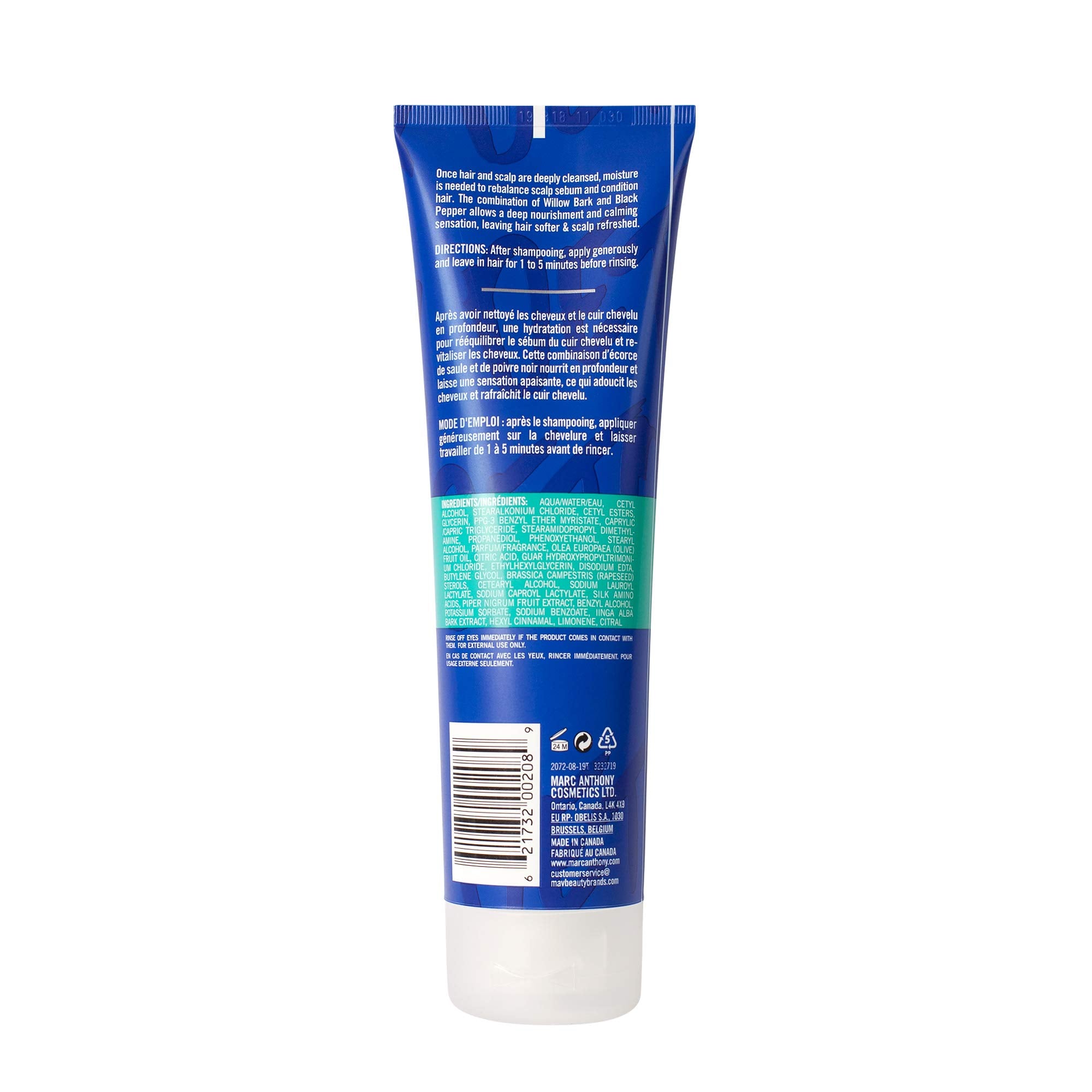 Marc Anthony 250ml Detoxifying Hair Care Cream for Dry &amp; Damaged Hair - Moisturizing Treatment with Willow Bark &amp; Black 