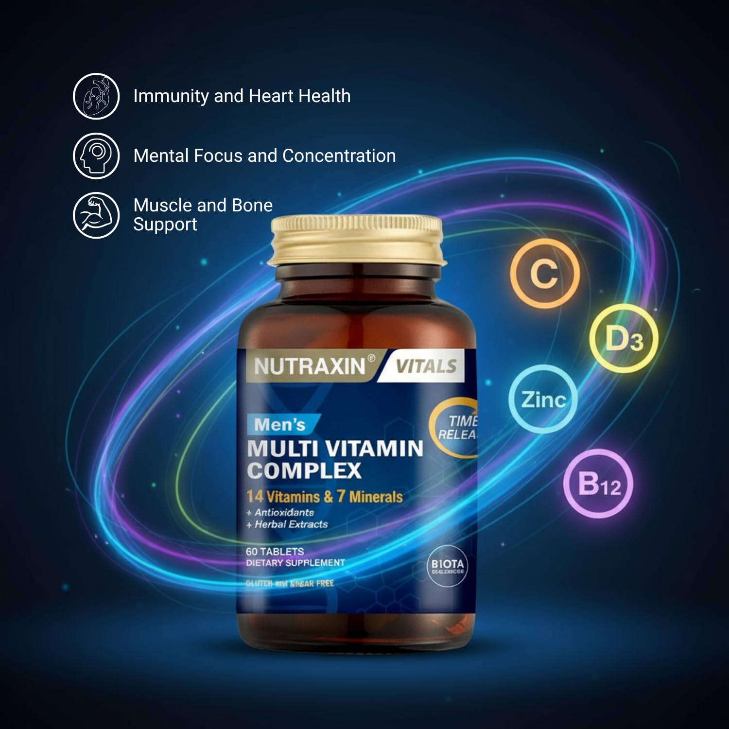 Nutraxin Multivitamin &amp; Mineral Complex For Men - 60 Tablets - Comprehensive Vitamin &amp; Mineral Supplement